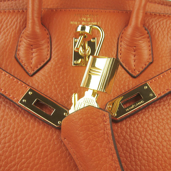 Super A Replica Hermes Birkin 25CM Gold Buckle Handbag Orange 6068 - Click Image to Close